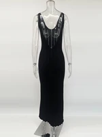 Trendix Knit Backless Dress For Women V Neck Slim Sleeveless Suspender Maxi Dress Vacation Sexy Beach Knitted Elegant Long Dress