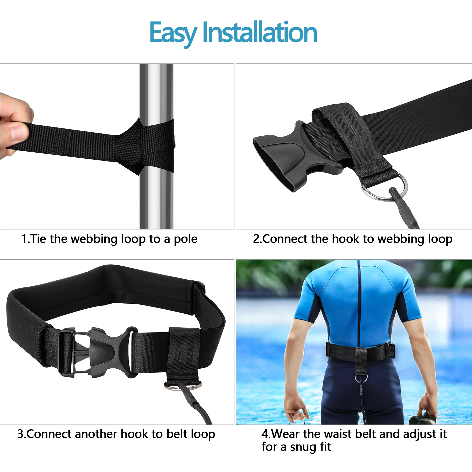 4M Adjustable Swimming Training Accessories Elastic Resistance Belt Pool in Place Safety Band Harness Stationary Tether For Kid 5
