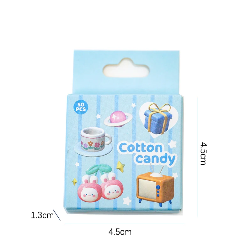 50 fogli Kawaii Boxed Stickers Cotton Candy Series Cartoon Small Pattern Seal Stickers per la decorazione del conto della mano del diario