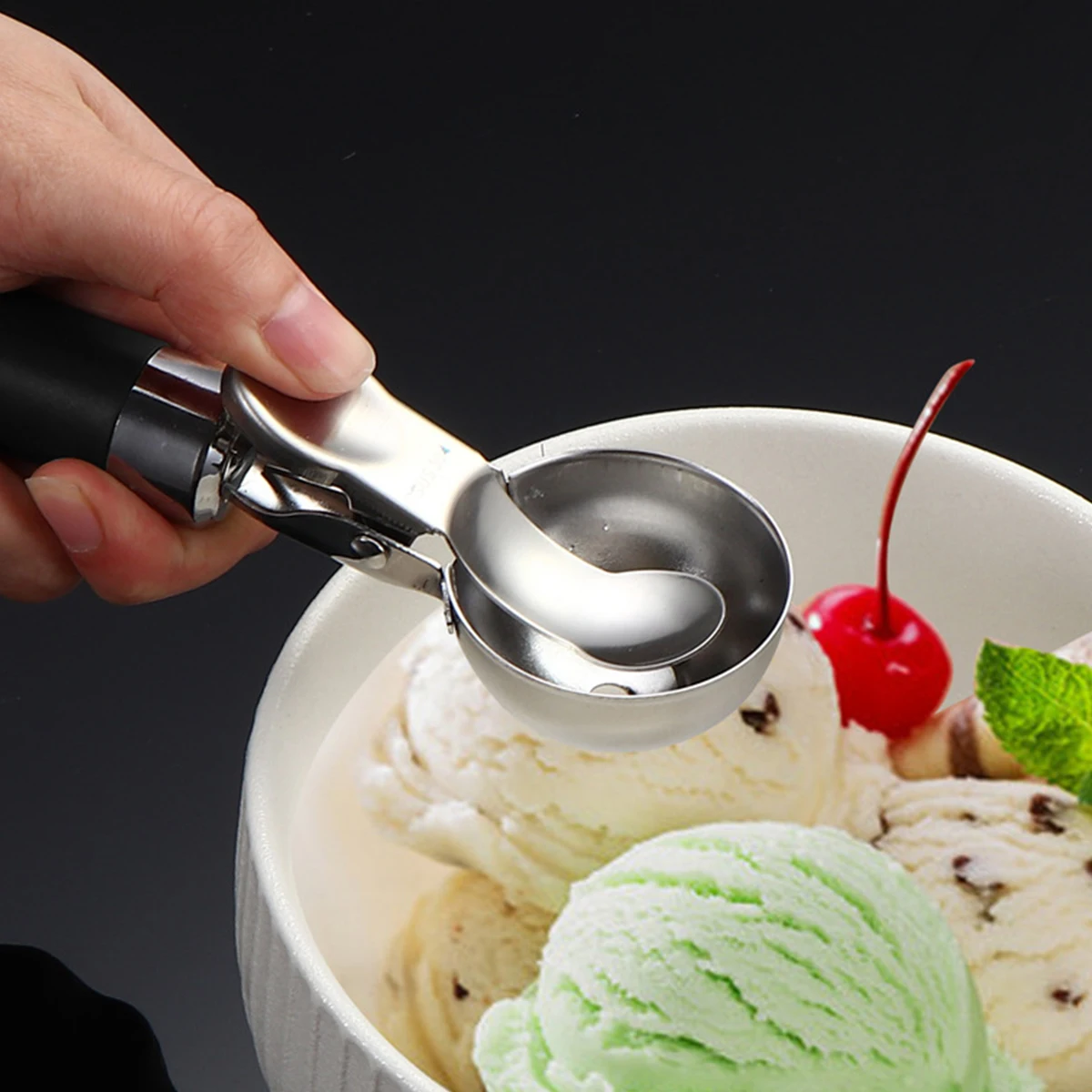 WORTHBUY 304 Stainless Steel Ice Cream Spoon Kitchen Dual-purpose Ice Cream Digger Multifunctional Watermelon Fruit Ball Scoop