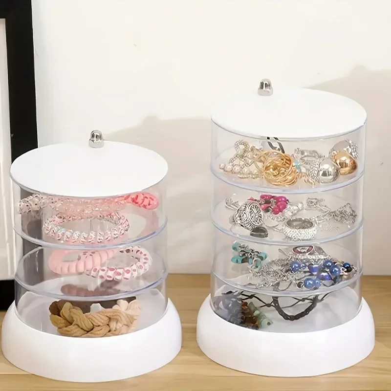 Multi Layer Rotating Transparent Round Jewelry Box for Earrings Studs Necklaces Bracelets Rack Display Shelf Jewelry Storage Box 3