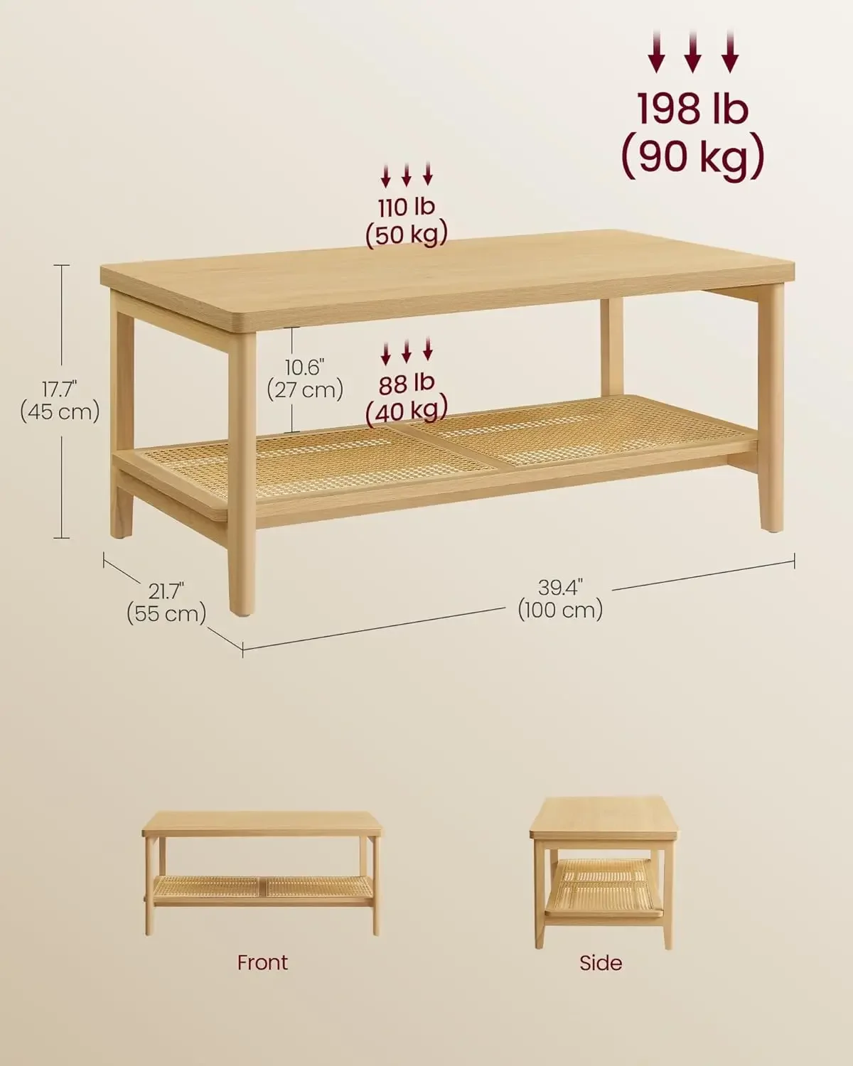 2Tier Coffee Table for Living Room Living Room Table Rectangular Center Table 3