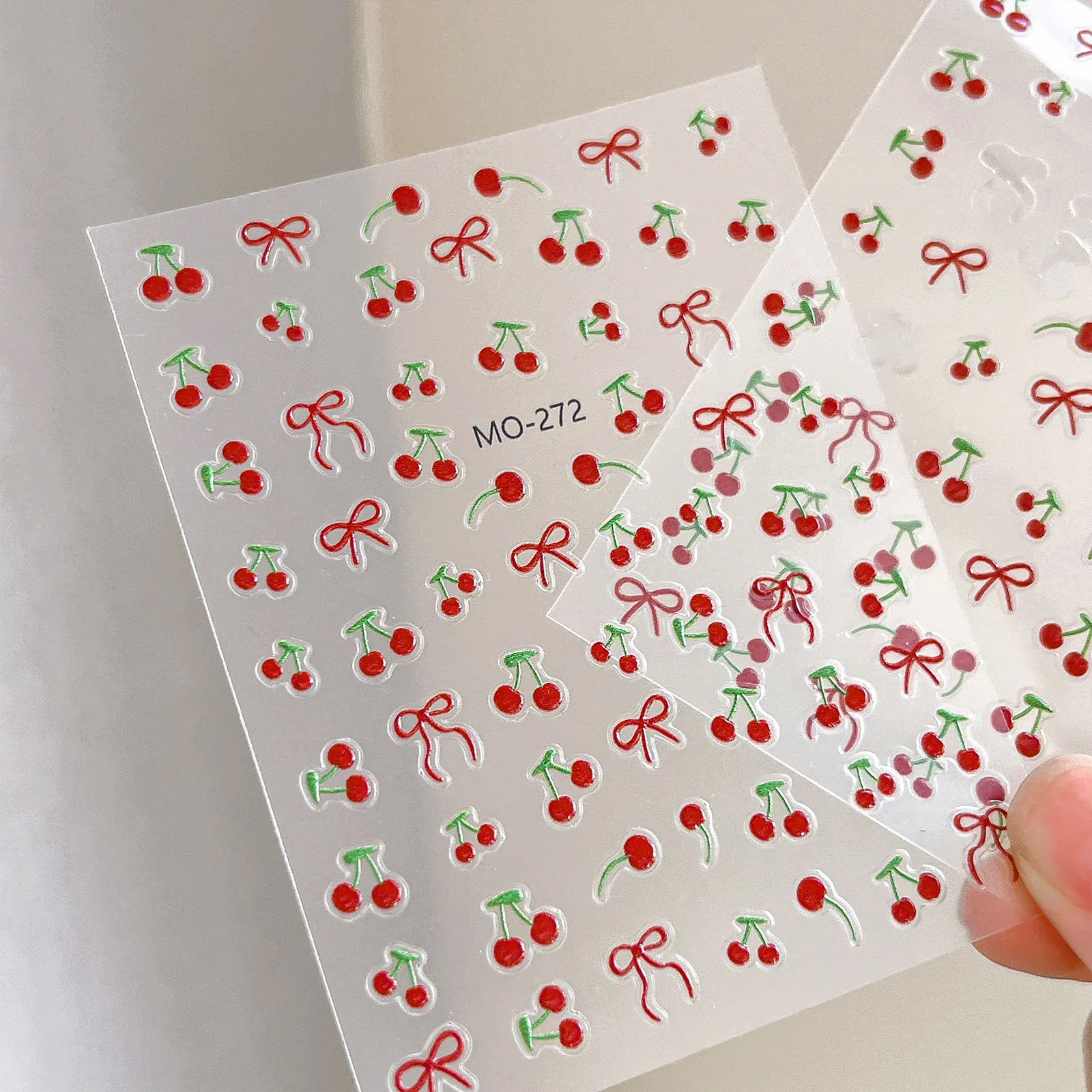 Kawaii Cherry Bow Nail Stickers 1 Piece 5D Fruit Design Adhesive Decorative nail stickers Nail Art