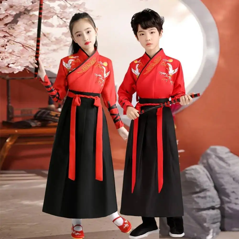 Dance Wear Cosplay Costumes Kung Fu Party Children's Clothing Ethnic Style Vintage Kids Clothes Girls Dress Boy Hanfu Stage - 2
