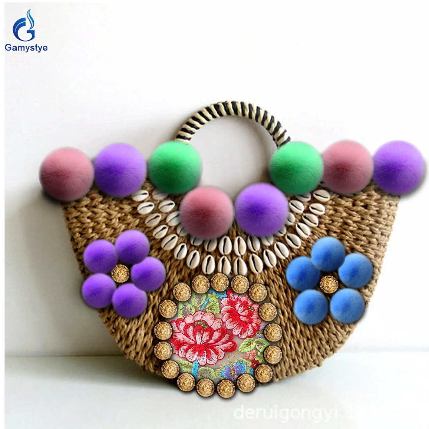 

Gamystye Capacity Art Hand-Make Hairball Customize Totes Designer Totes Women purses and handbags Woven Straw Rattan