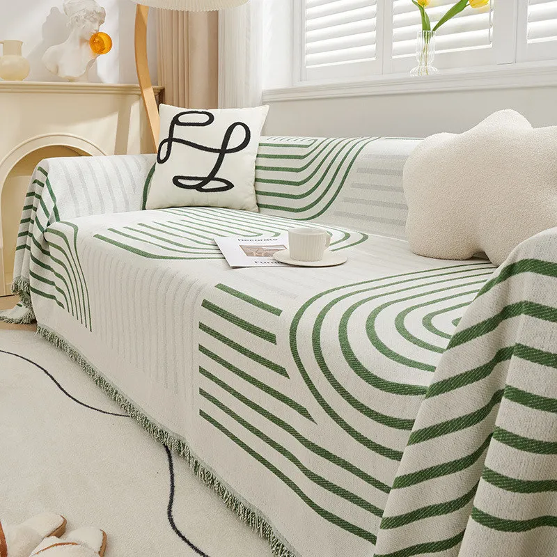 

Nordic Chenille Stripe Couch Covers for Sofas Tassels Sofa Towel Blanket Universal Slipcover Living Room Dust Proof All-season
