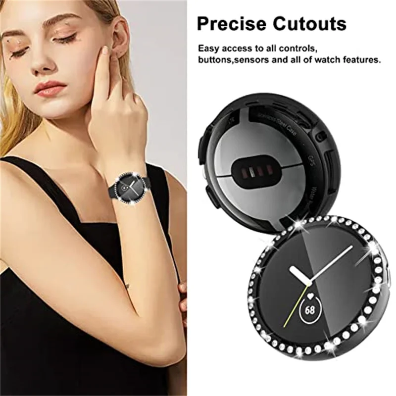 Apple Watch Screen Protector Watch Screen Protector Case Watch Screen Protector Watch Case Watch Protective Case Watch Cover Watch Protective Cover Bumper Protective Case Diamond Case + Glass for Google Pixel Watch