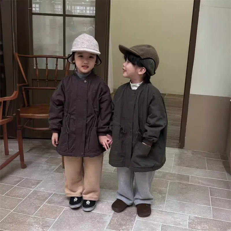 Children's Padded Thicken Windbreaker Winter Plus Velvet Coat Boys Warm Jacket Girls Cotton Clothes New Baby Casual Outerwear
