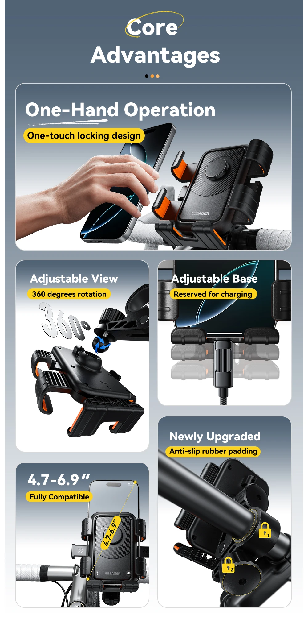 Motorcycle Bike Phone Mount 360°Rotatable Phone Holder for Mountain Bike Motorcy