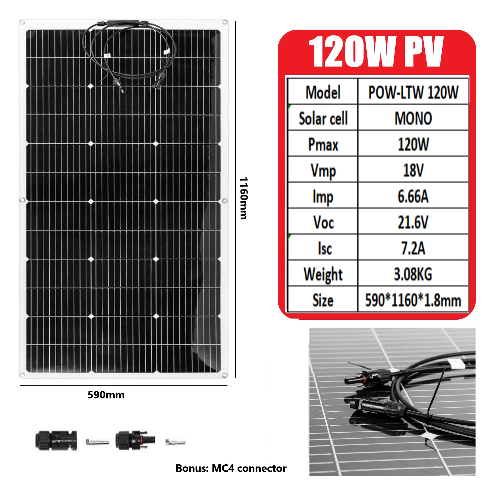 PowMr 120W Flexible Solar Panel 18V Solar System Powerful Solar Cell Waterproof Boat Camping RV Home Battery Charge Power Supply