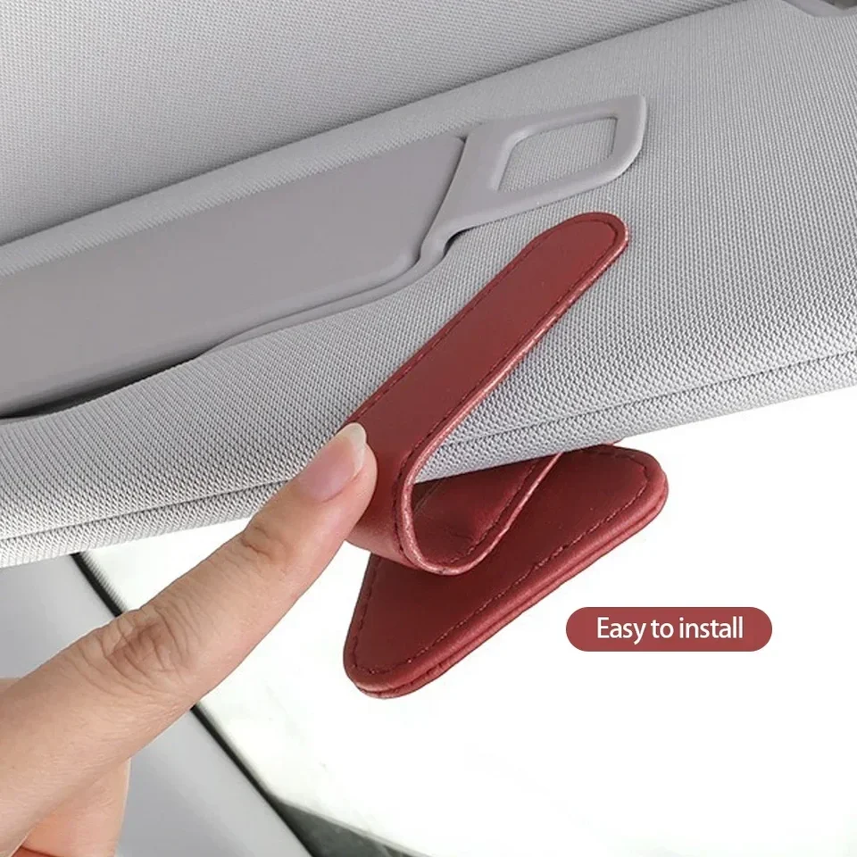 2 Supporti Magnetici Per Occhiali Da Sole Auto In Pelle – Con Porta Biglietti – Clip Universale Per Parasole