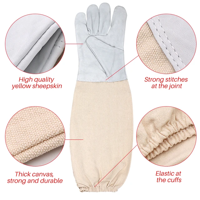 1Pair Méhészeti Kesztyű Védő Ujjai Lélegző Méhek Elleni Birkabőr Hosszú A Méhész Eszközökhöz 2Size Új - Image 2