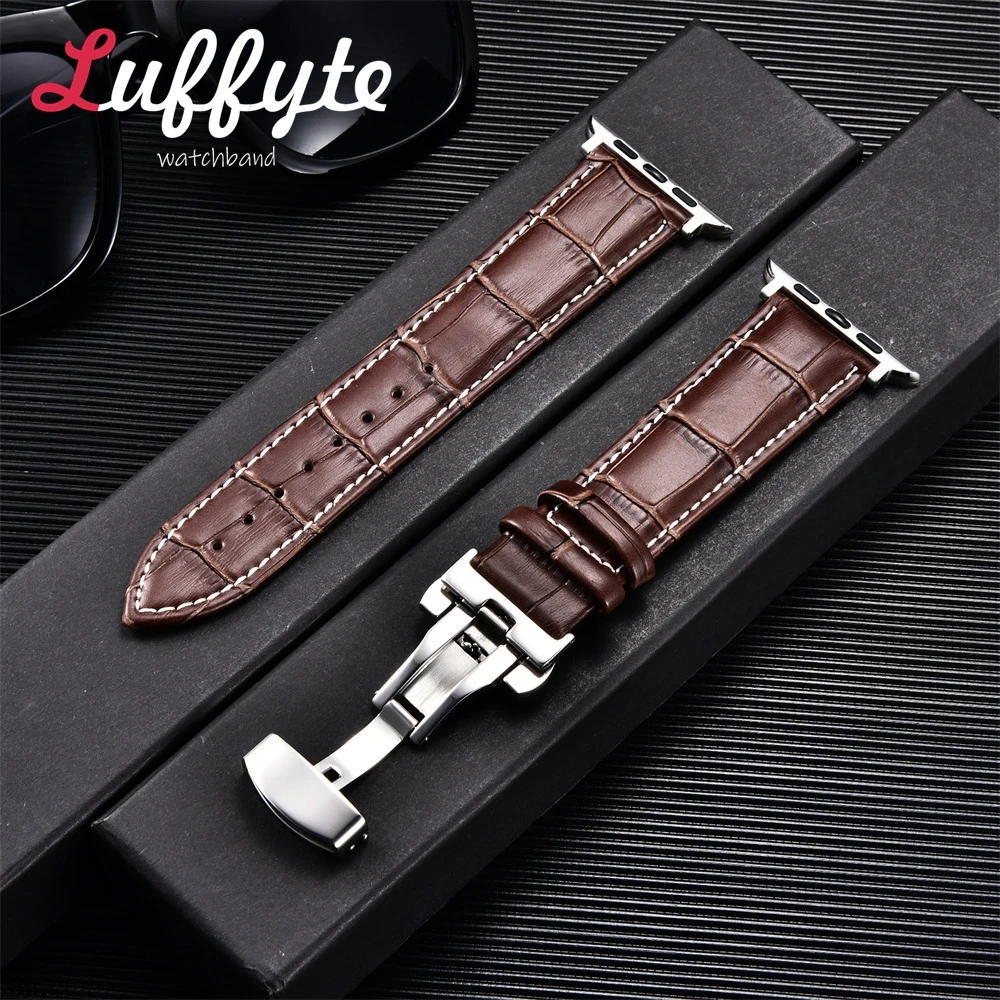 Genuine Leather Bamboo Patterned Business Watchband