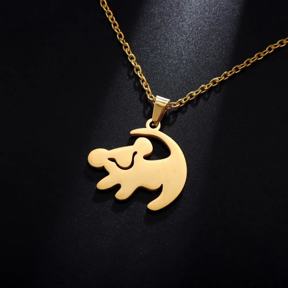 Classic Animated Movie Series Necklace Fashion Simple Gold Color Lion Shape Stainless Steel Dangle Necklace Women Jewelry Gifts 4