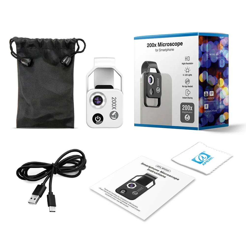 200X Telefonmikroskop mit CPL-Objektiv/LED-Licht/universeller Clip für iPhone/Andriod-Telefon, um Microworld für Kinder und Erwachsene zu genießen