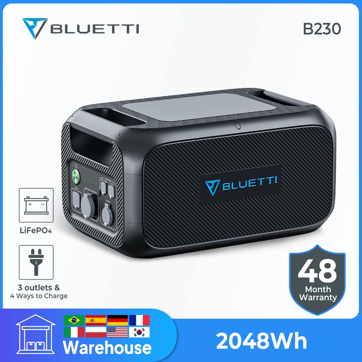 Batteria Di Espansione Bluetti B230 2048Wh Pacco Batteria Lifepo4 Per Centrale Elettrica Ac200Max/Ac200P/Ep500Pro/Eb150/Eb240 Batteria Extra