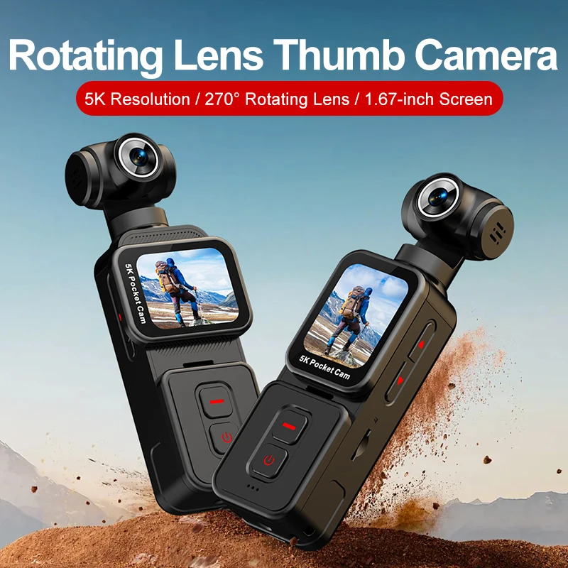 NCZOBOE 5K Pocket Action Camera Rotation Lens Quick Focus Sports Camcorder 1.69" Touch Screen Video Record Camera  Anti Shake