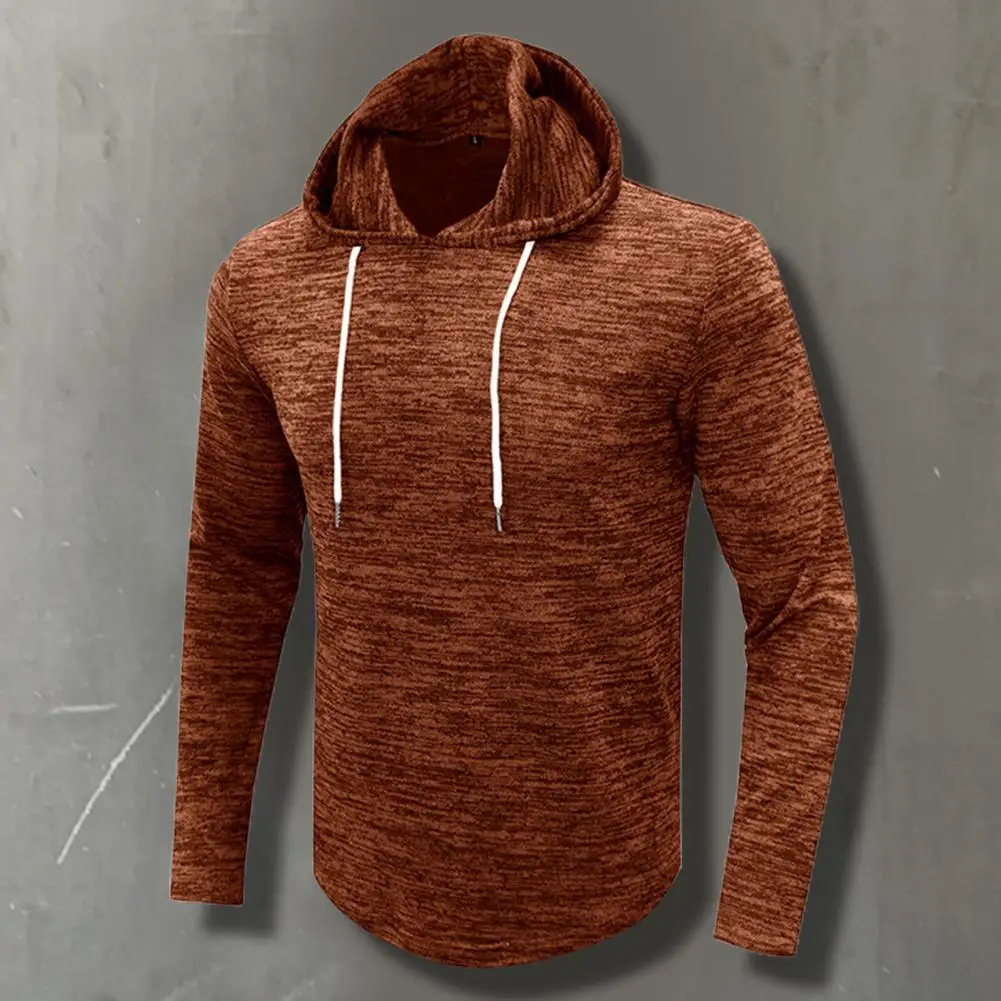 

Autumn Hoodie Elastic Men Hoodie Anti-pilling Solid Color Chic Drawstring Soft Men Hoodie