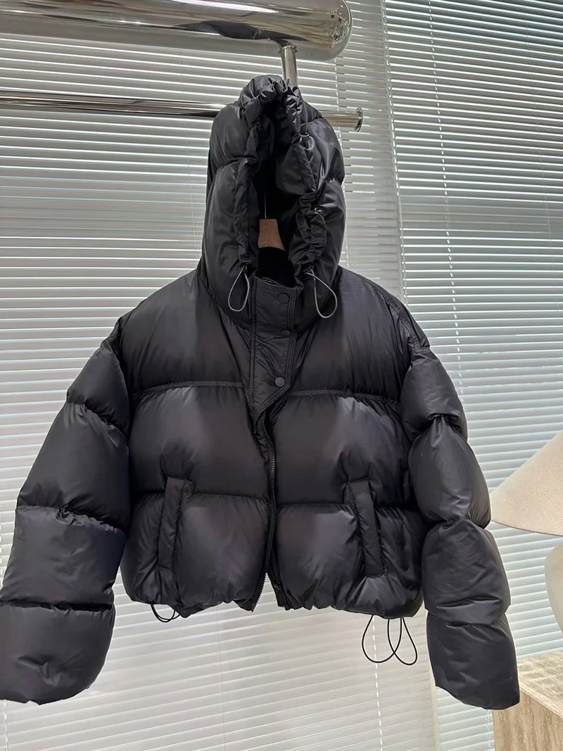 Schinteon Women White Duck Down Jacket with Hood Autumn Winter Warm Over Size Casual Short Thick Outwear 2024 New