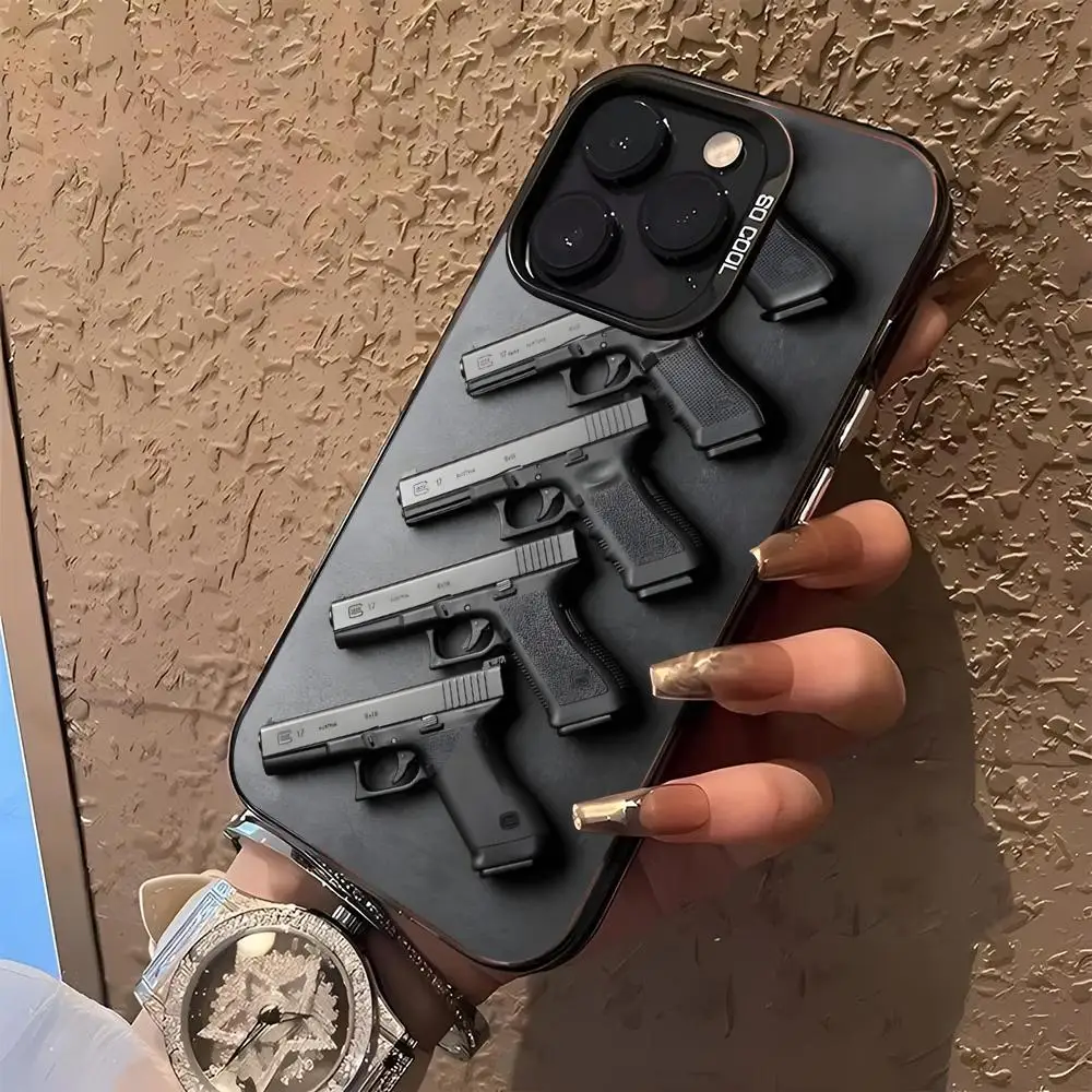 Glock Handgun Design Phone Case - Black & Silver Hard Shell Cover