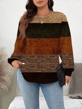 Women's Plus Size Striped Long Sleeve Knit Sweater for Stylish Comfort and Warmth 1