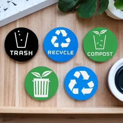 12개의 쓰레기 분류 스티커, 눈에 잘 띄는 대형 재활용 표시 스티커, 쓰레기통 폐기물 분류 라벨 데칼