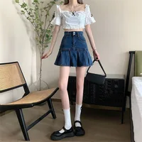 Lucyever Korean Style Women's Mini Denim Skirt Fashion High Waist A-Line Jean Skirts Woman 2025 Summer New Street Pleated Skirts - Image 5