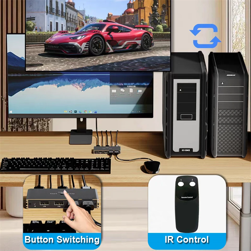 KVM Switch 4K 60Hz HDMI-Compatible USB 2.0 Hub Docking Station Dock 2 Computer P