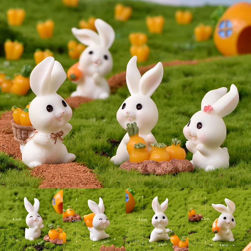 Miniature Rabbit Model Mini Animal Figurine Garden Landscape Cake Ornament Resin Craft Easter Home Office Desktop Decor Supplies