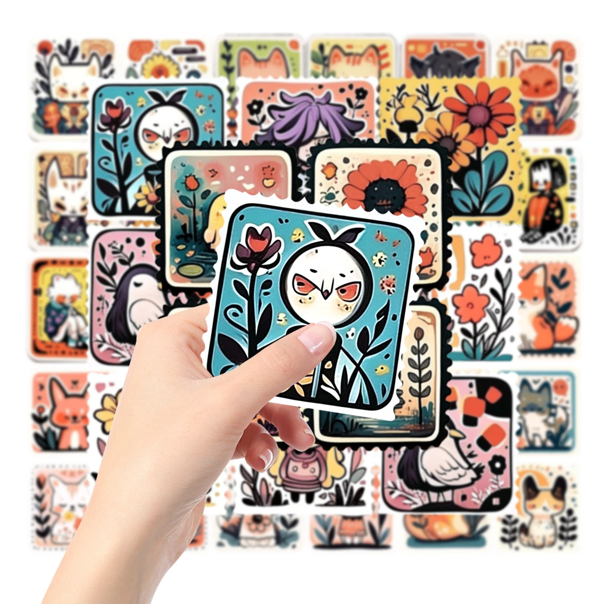 Decorative Stickers 50pcs Retro Stamp Stickers Cartoon Graffiti Style Waterproof