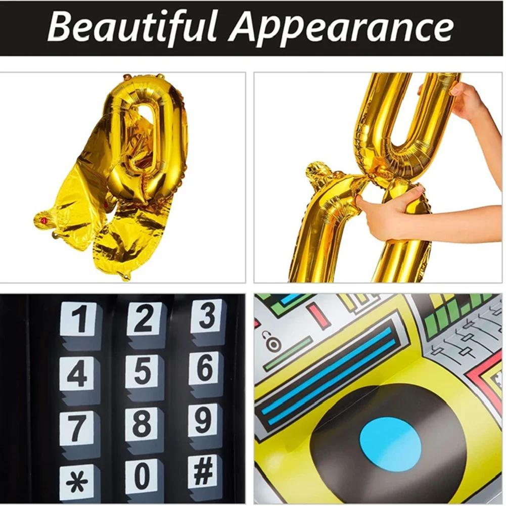 80s 90s Retro Inflatable Radio Boombox Mobile Phone 16 inch Gold Chains Props Big Inflatable Boom and Retro Phone