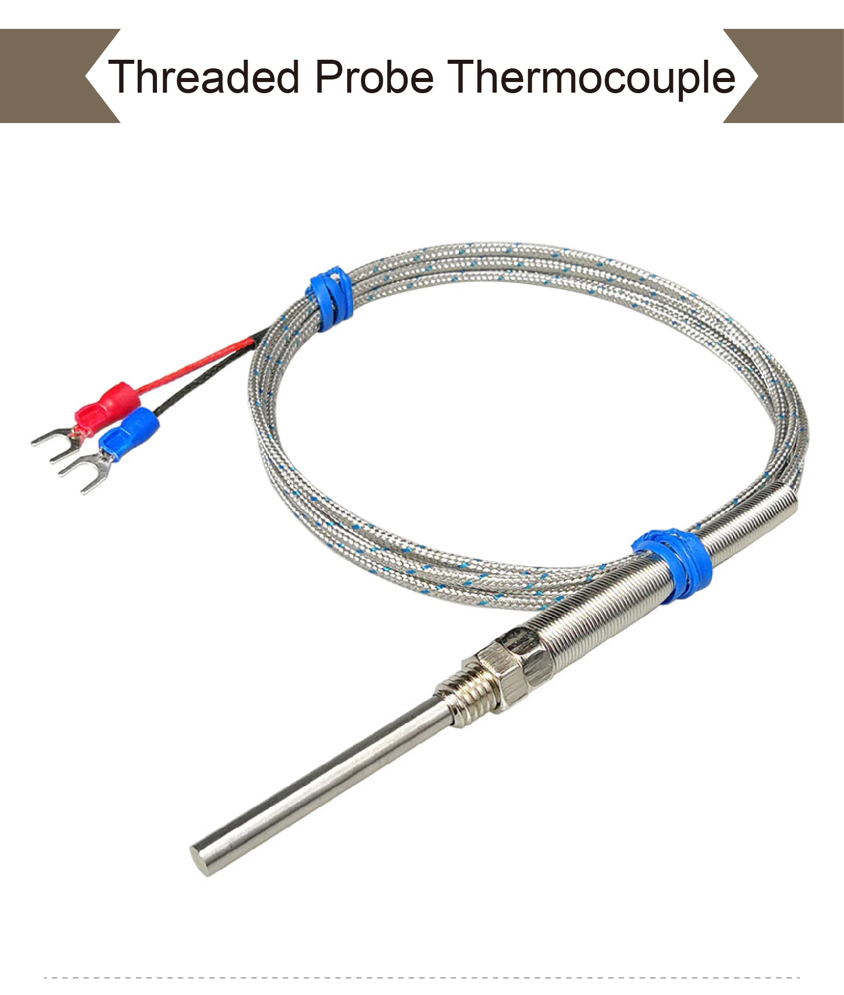 K type thermocouple probe M8 threaded high temperature up to 600°C stainless ste