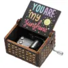 Hand-Cranked Wooden Musical Boxes You are My Sunshine Music Box Birthday Christmas Valentine's Day Suitable Gifts Black Engraved 3