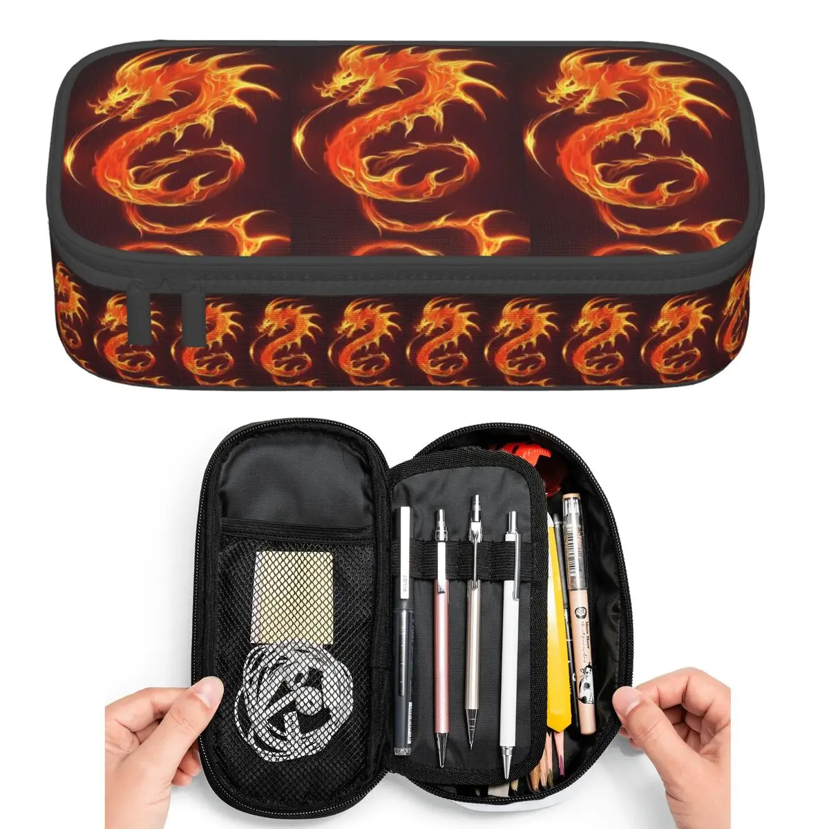 학생을위한 레드 파이어 드래곤 연필 케이스 펜 박스 연필 가방 대용량 연필 파우치 펜 홀더