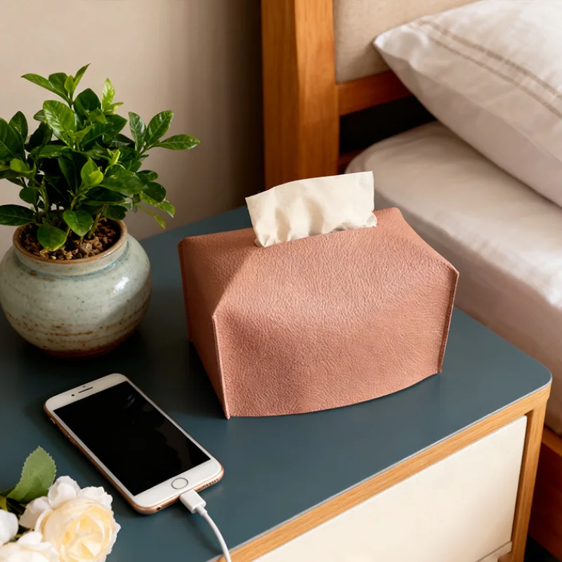 Tissue Box Cover, Refined Modern PU Leather Square Holder，Decorative Holder/Organizer For Bathroom Vanity Countertop