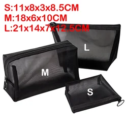 Transparent Mesh Cosmetic Bags - Portable Travel Toiletry Organizer with Clear Black Design - L (Black)