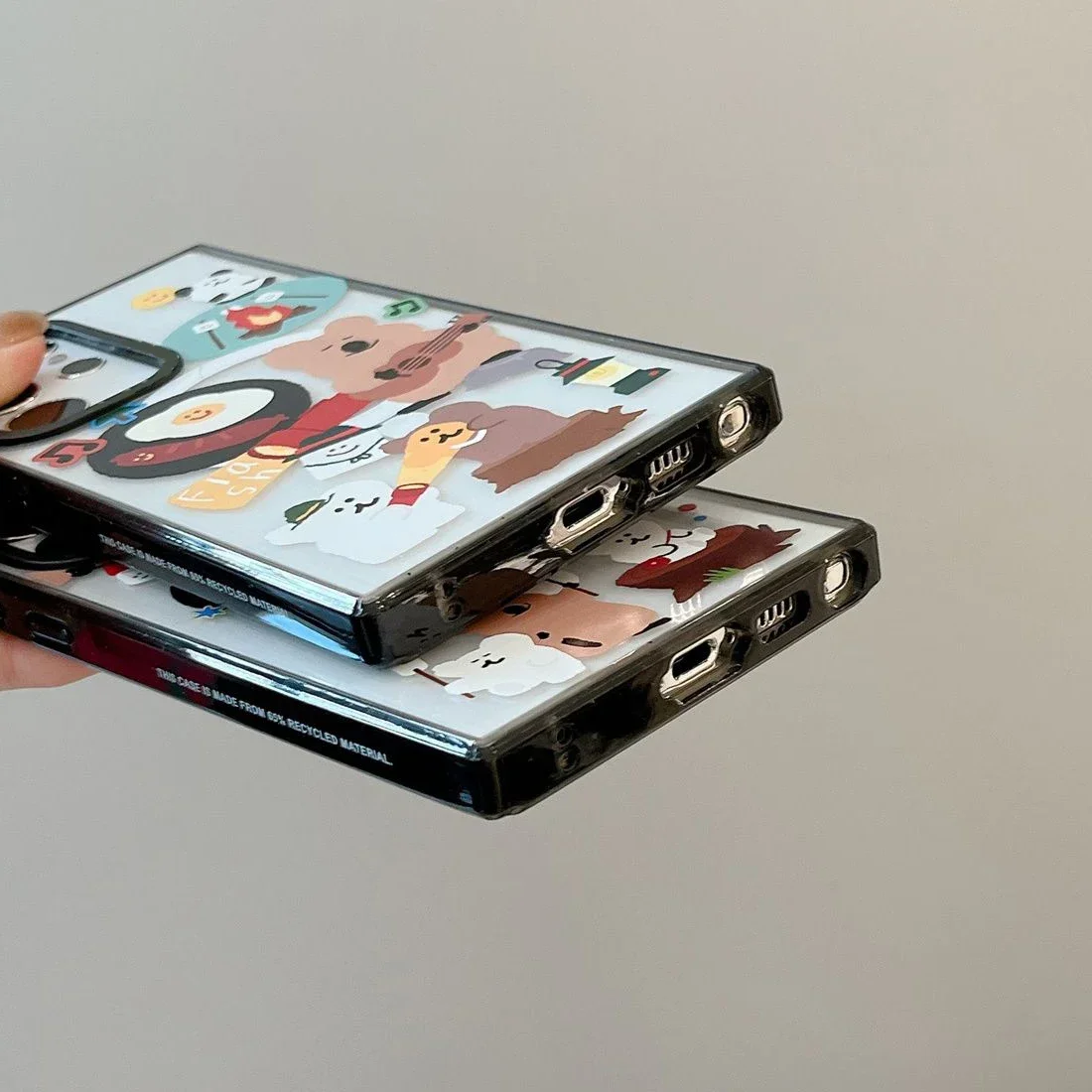 Rabbit Bear MagSafe Acrylic Black Border Magnetic Phone Case for Samsung Galaxy S22U S23 Ultra S24 Ultra Cover Protective Shell