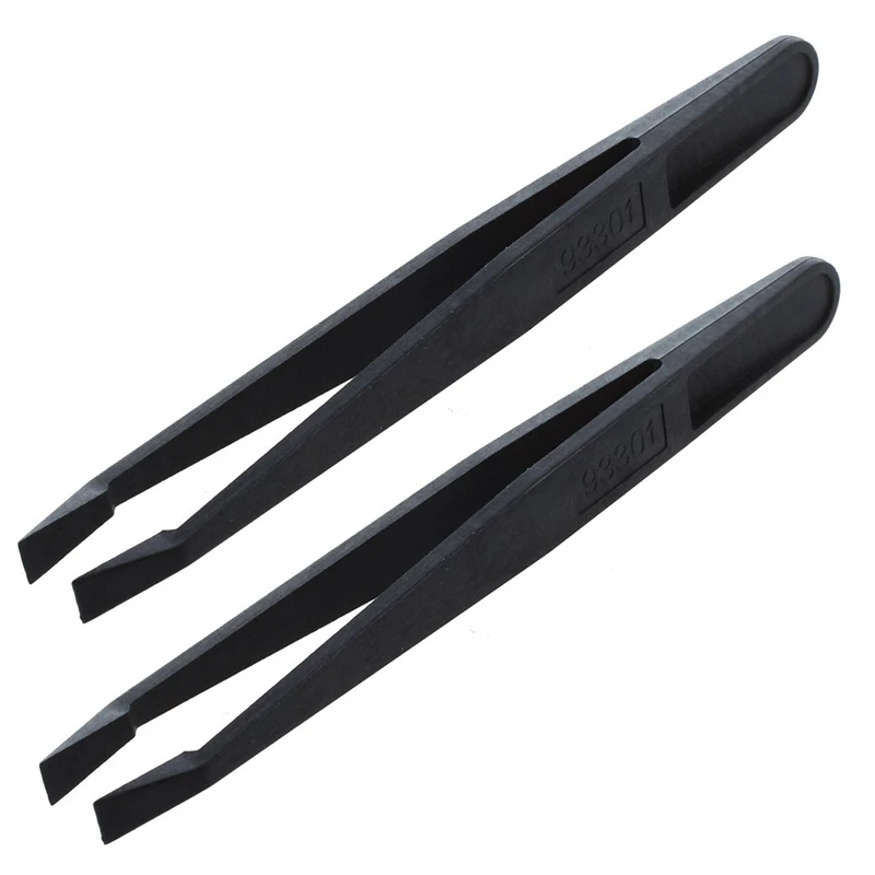 

Promotion! 2X Manual Tool Black Plastic Flat Tip Anti-Static Tweezers