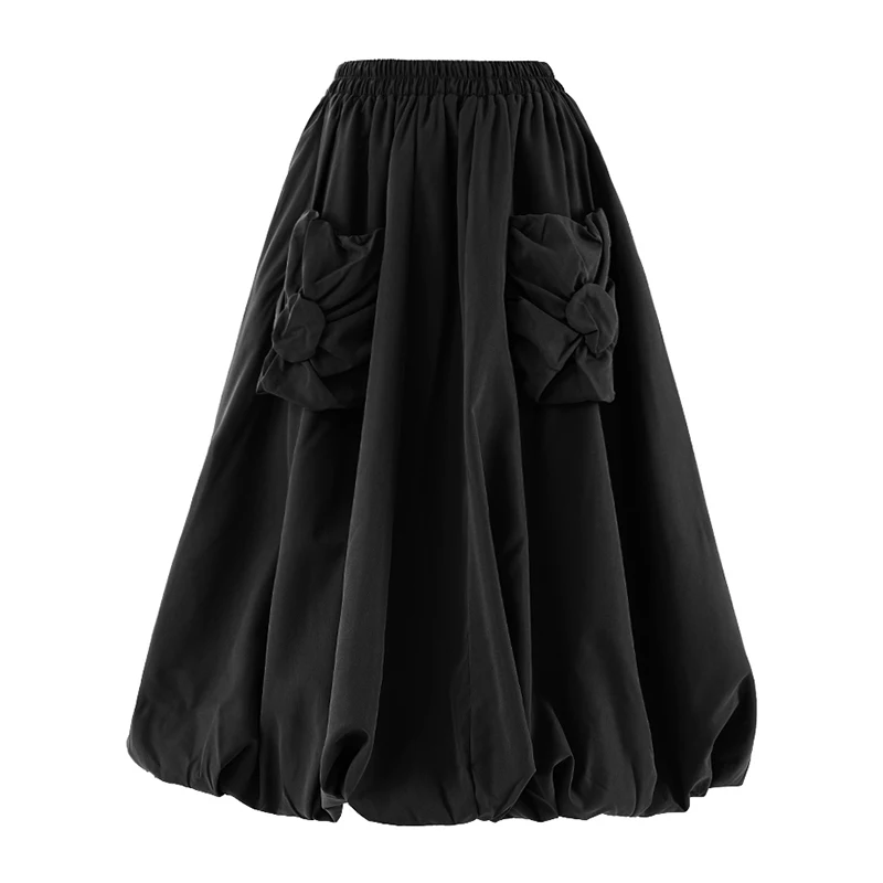 [EAM] High Elastic Waist Khaki Pocket Shaped A-line Casual Half-body Skirt Women Fashion Tide New Spring Autumn 2026 CPG2082