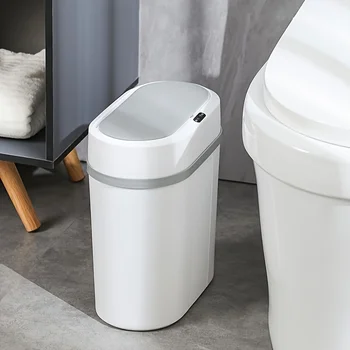 1pc Economical Smart Touchless Bathroom Trash Can - Electric Waterproof Narrow Small Garbage Bin for Kitchen, Office, Living, 4