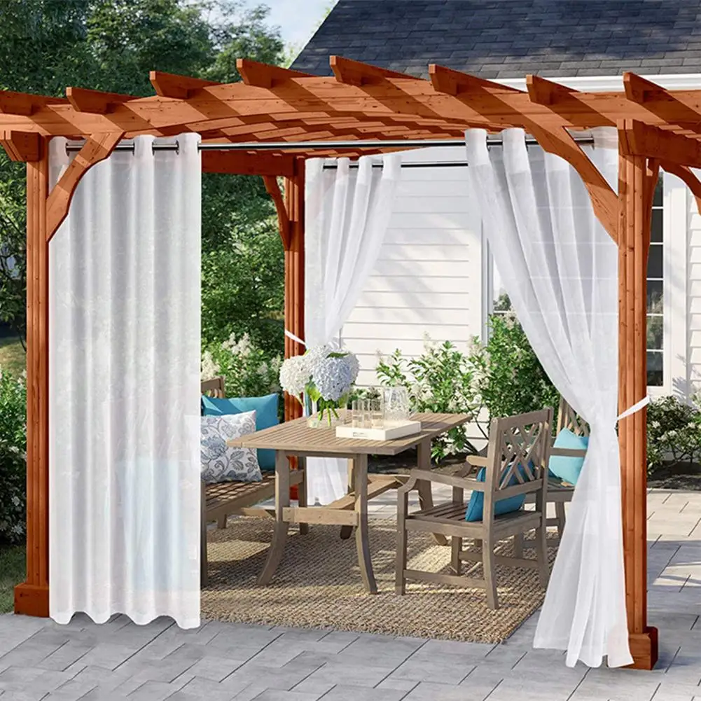 Simple Waterproof White Patio Drapes Multipurpose Patio Curtain Polyester Solid Pergola Curtain for Outdoor 2