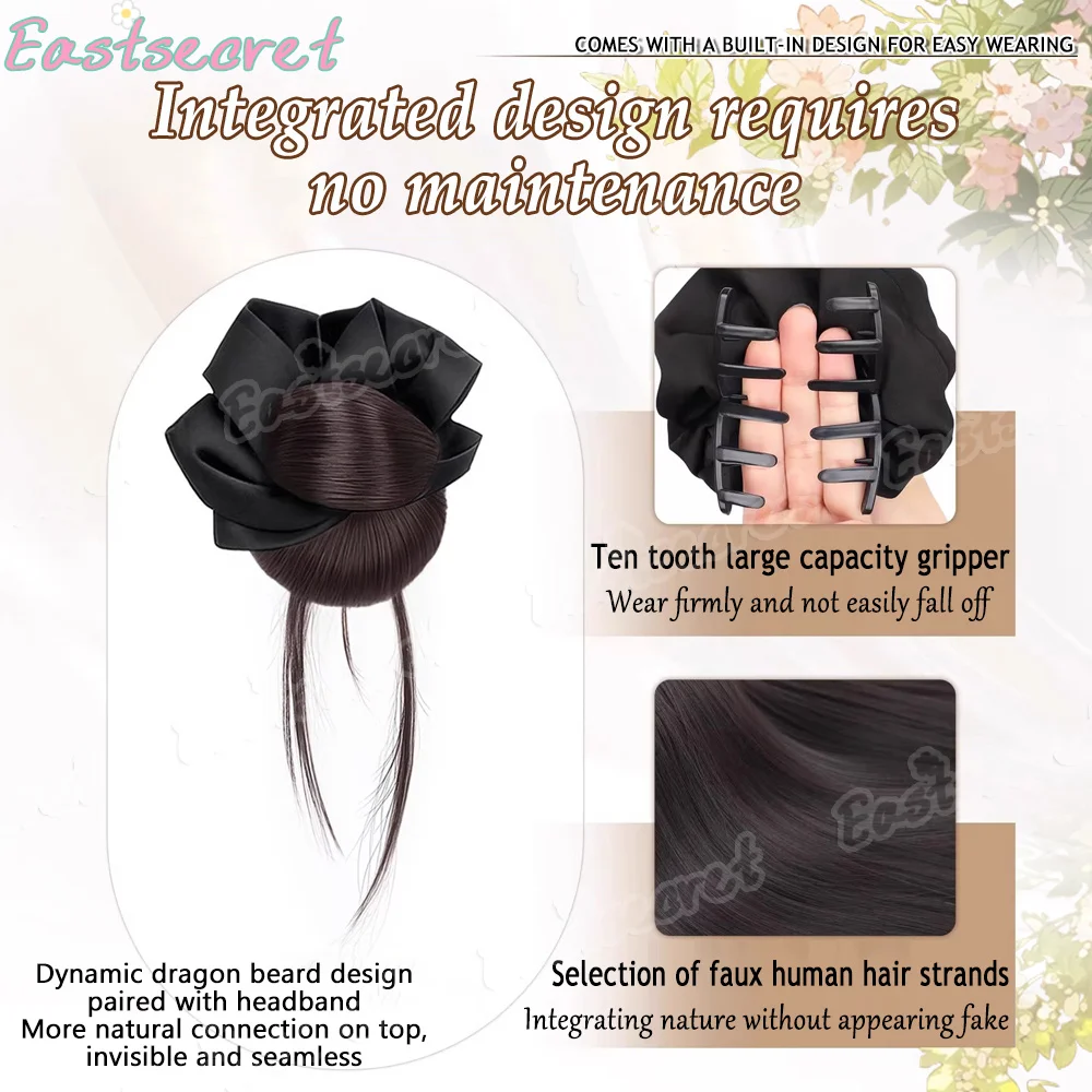 EAST 로우 지퍼 번 가발 (그랩 클립 포함), 치킨 헤어, 꽃봉오리 모양, 자연스러운 볼륨감, 합성 번 가발