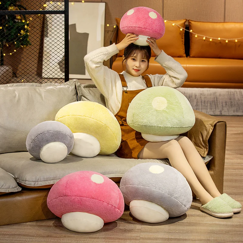 

Cartoon Colorful Mushroom Doll Plush Toy Stuffed Soft Simulation Plant Pillow Plushie Sofa Cushion Home Decor Kids Girls Gift