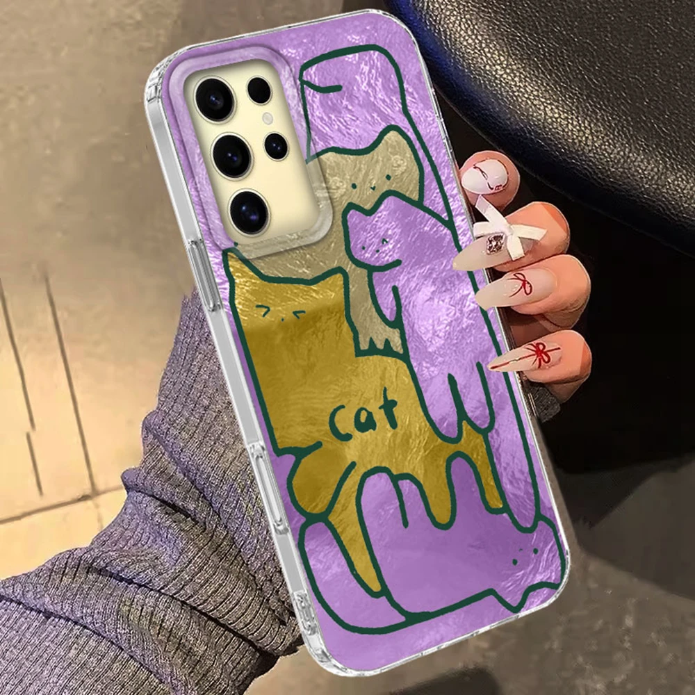 Cute Purple Line Cat Vortex Pattern Bumper Shockproof Phone Case
