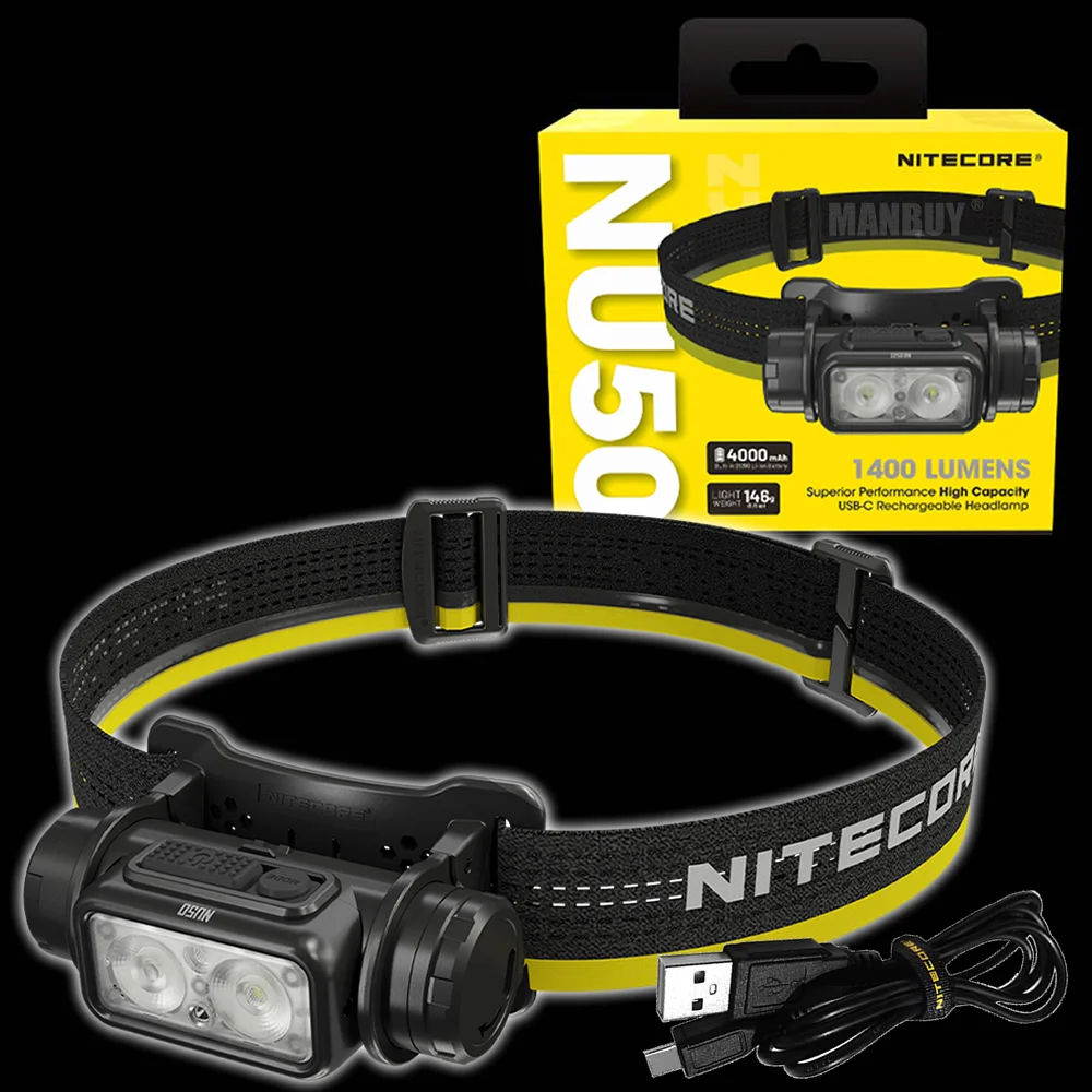 

Wholesale Nitecore NU50 USB-C Rechargeable 3x LEDs Headlamp 1400 Lumens Built-in 4000mAh Li-ion Battery Headlight Outdoor Hiking