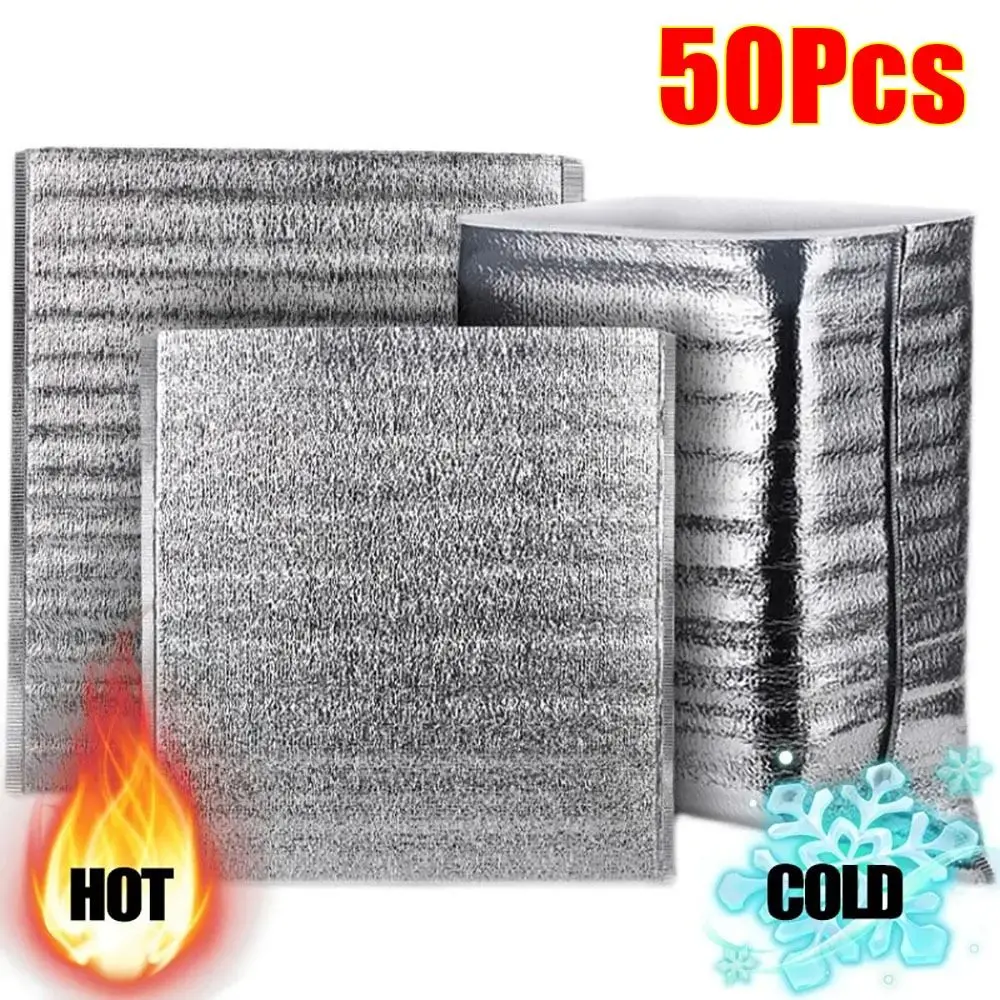 50 Teile/paket Eis Kalt Warme Aluminium Folie Tasche Lieferung Träger Getränk Lagerung Isolierung Tasche Lebensmittel Thermische Verpackung Kühltasche