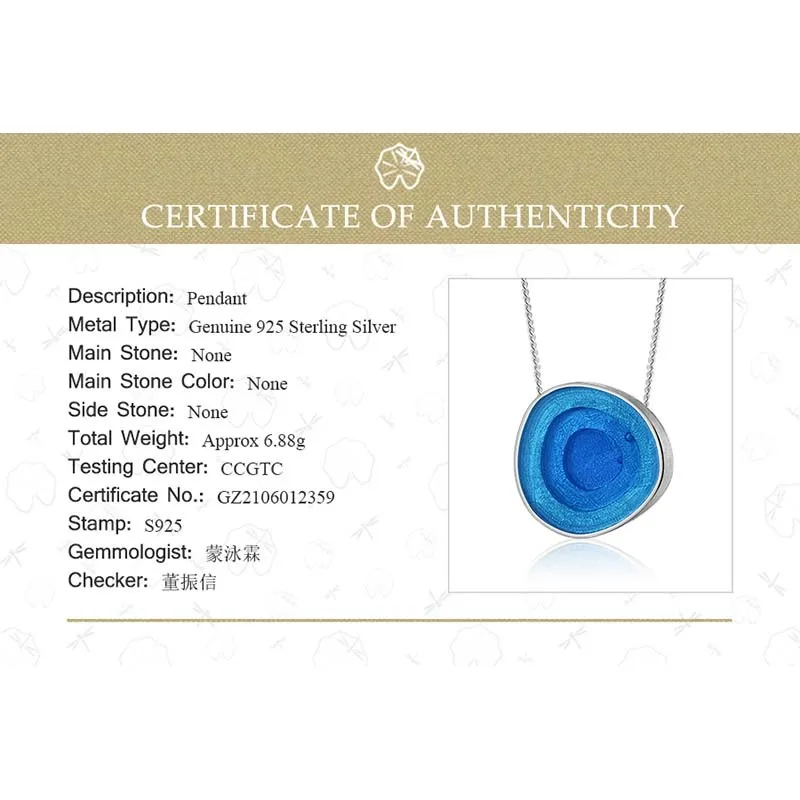 Lotus Fun Real 925 Sterling Silver Minimalism Style Fine Jewelry Geometric Near Round Design Epoxy Pendant without Necklace
