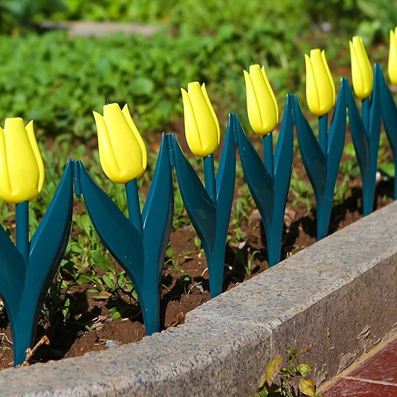 PVC Simulation Tulip Flower Garden Fence 5 Pcs Colourful for Yard Lawn Border Lawn Fence Outdoor Landscape Garden Decoration garden art decor