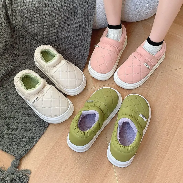 

Large Size Cozy Winter Slippers Fur Home Cotton Shoes Fashion Waterproof Slipper Outdoor Soft Non-Slip Woman Indoor Shoe