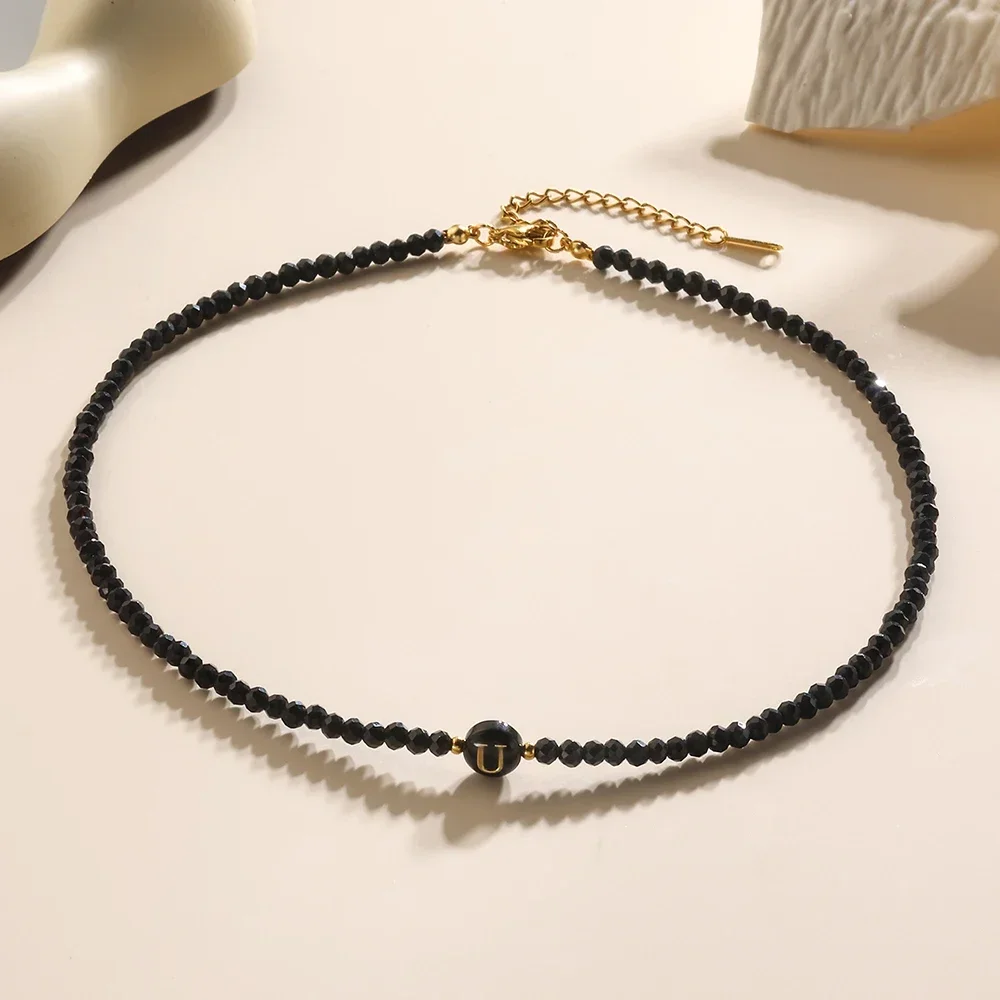 Anfängliche Halskette Halsreif 26 Buchstaben gotische schwarze Kristall perlen Edelstahl Hummer verschlüsse Halskette Frauen Halloween Schmuck – Detail 6